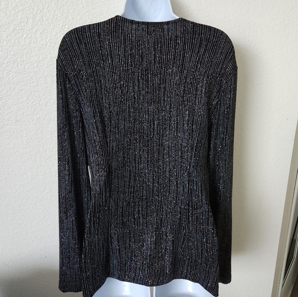 Patra Black And Silver Sparkle V-Neck Top Size Xlarge - Picture 2 of 10